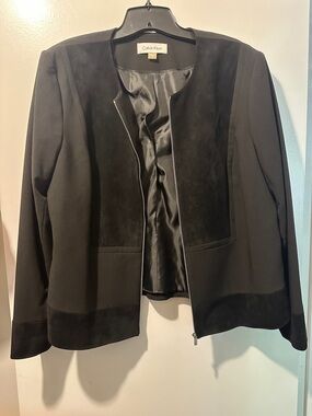 Calvin Klein Black Zip-Front Blazer with Suede Panels